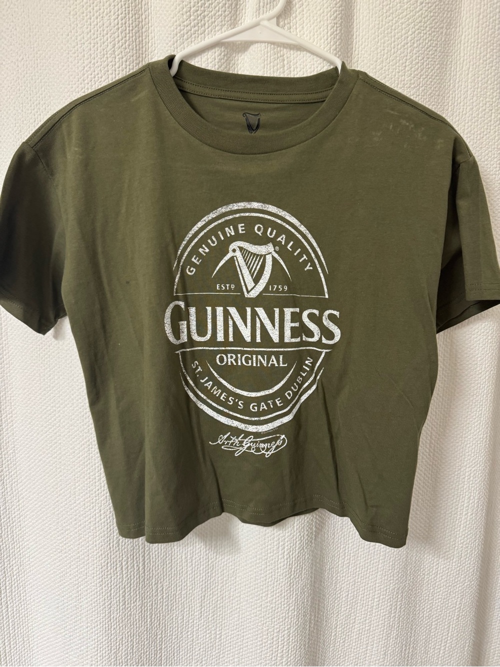 Guinness Olive Green White Logo Tee